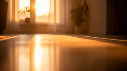 Warm morning sunlight streaming through the window creating a serene ambiance in a cozy indoor space