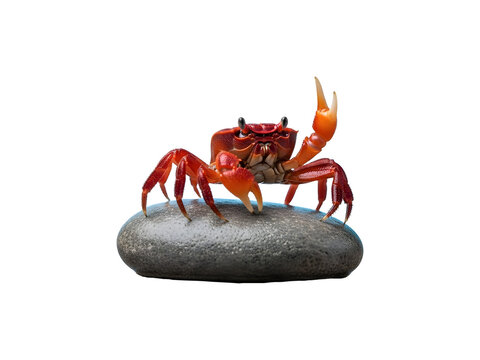 Red Crab Standing on Rock Isolated on Transparent Background