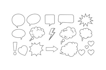 A collection of various thought and speech bubbles in silhouette form