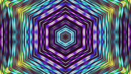 Hexagonal neon colored background pulsating quickly. Colorful geometrical pattern changes. Abstract backdrop metamorphoses of polygonal striped shapes emanating from center. 4K UHD 4096x2304 - Powered by Adobe