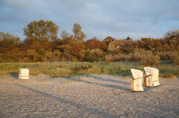 A few beach chairs alone on the beach on the Dar&szlig; Peninsula, Germany