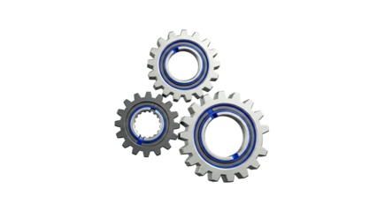 Three Interlocking Gears with Blue Accents