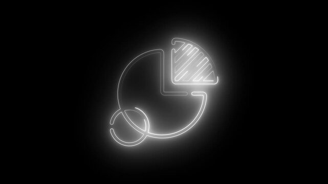 Glowing white Neon Pie Chart Analytics Icon on Black Background