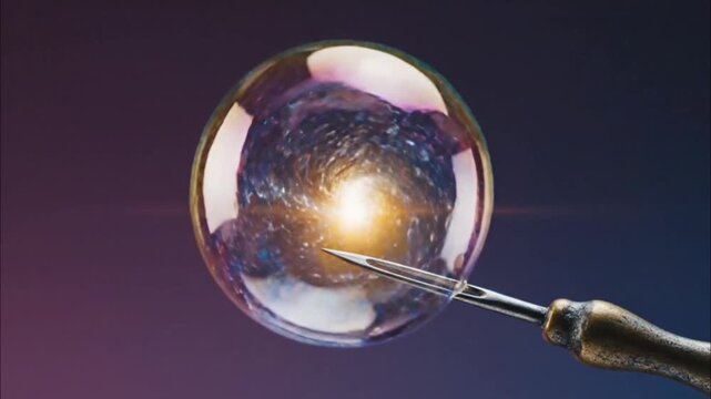 Robot hand holding precision stylus interacting with digital sphere of glowing blue binary code and rotating data rings on dark background.