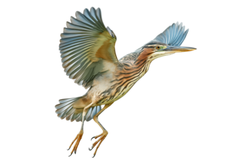 Flying Striated Heron Catching Fish Isolated on Transparent Background. Striated Heron in Flight Catching Fish PNG.