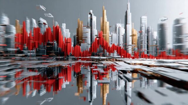 Financial Crisis: A striking visual of a city skyline overlaid with a downward-trending red line, depicting the volatility and economic turmoil