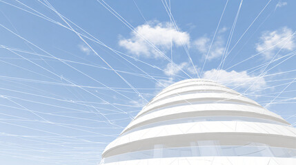 layered abstract structure showing multiple systems connected across levels, professional corporate aesthetic, symbolic enterprise architecture