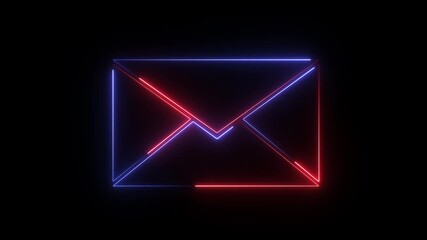 A neon graphic illustration of a generic mail or email envelope icon. It features a simple, stylized outline of an envelope made with glowing red and blue neon lines. - Powered by Adobe