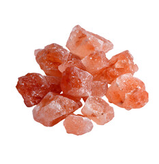 Himalayan pink salt crystals pile on transparent background for wellness concepts