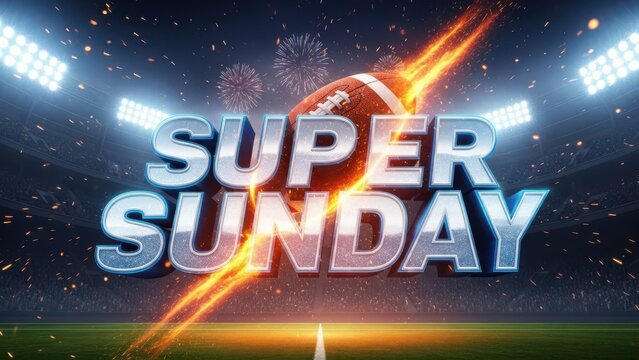 Super Sunday American football game concept with fiery ball and stadium lights representing championship and sports event - Powered by Adobe