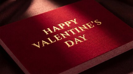 Elegant red valentine day card, gold typography text on dark satin fabric background, romantic love concept, for holiday celebration, invitation, luxury gift design, moody lighting wallpaper.