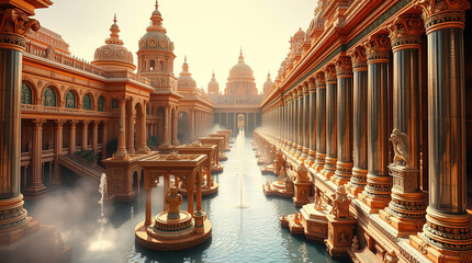 Fototapeta premium panorama of a futuristic fantasy epic city, palaces and the city of elves