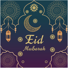 Eid mubarak luxury greeting celebrating eid ul fitr ramadan end with crescent moon islamic background