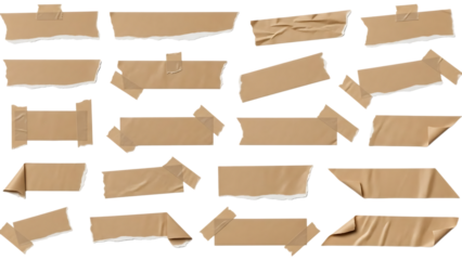 Collection of tape pieces isolated on transparent background