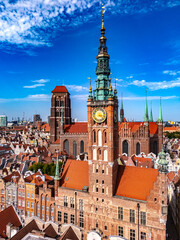 Architecture of old town in Gdansk with Main City Hall, Poland
