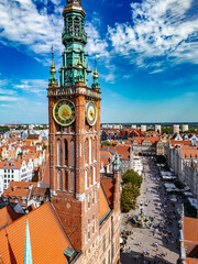 Architecture of old town in Gdansk with Main City Hall, Poland