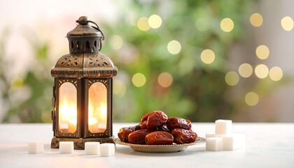 Ramadan Lantern with Dates and Sugar Cubes for Iftar.