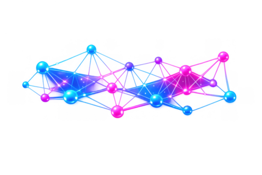 Abstract molecular structure with spheres and connecting lines, visualizing science, innovation, and digital technology on a transparent background - Powered by Adobe