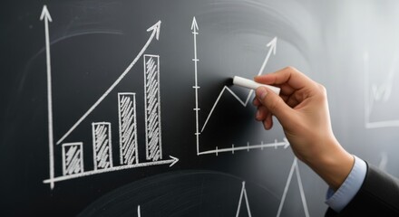 Professional hand drawing financial graphs on chalkboard for business presentation