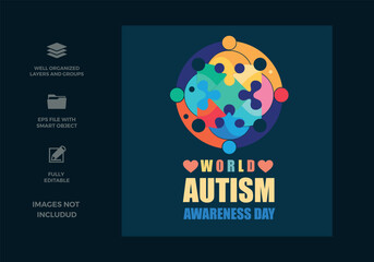 Naklejka premium World autism awareness day vibrant puzzle piece globe symbol illustration