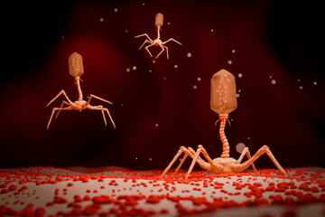 3D Rendering of Bacteriophage Virus on Bacterial Cell
