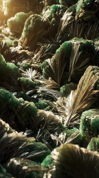 Close Up of Aragonite Crystals With Dark Green Mineral Formation