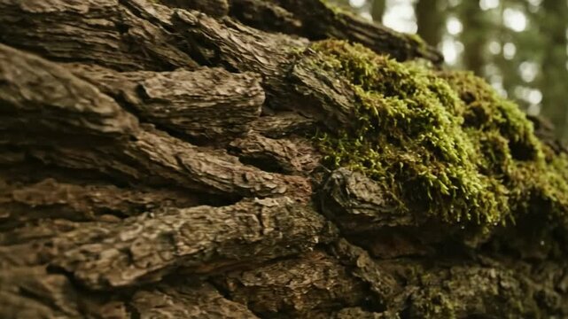 Moss Growing on Tree Bark Closeup.