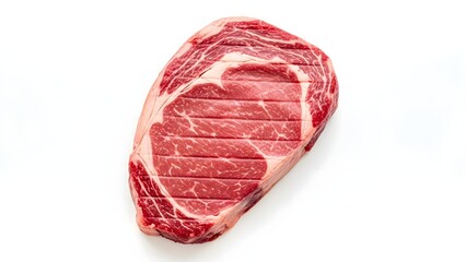 Fototapeta premium Raw Uncooked Ribeye Steak with Marbling on White Background