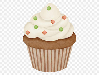 Watercolor vanilla cupcake with sprinkles Christmas illustration vector.