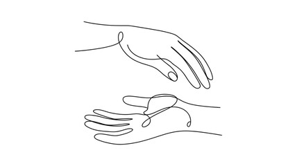 Obraz premium Minimalist continuous line art illustration of two hands reaching or connecting in a graceful gesture