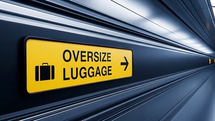 Oversize luggage directional sign with suitcase icon indicating travel guidance within a transport terminal environment