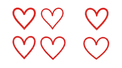 Set of hearts icons isolated on transparent background