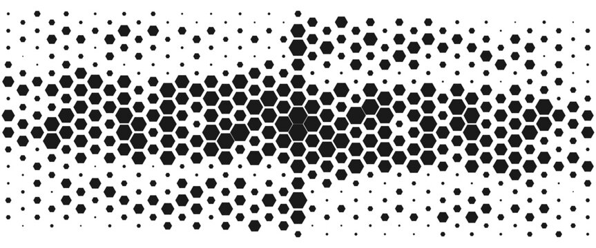 Vector technology pattern black and white abstract geometric transition pattern with hexagon shape halftone effect for sporty background..