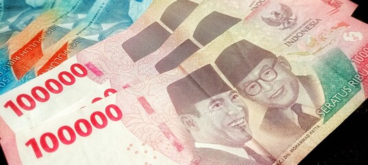 Indonesian Rupiah currency. Chinese yuan and euro notes