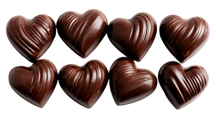 Dark chocolate hearts arrangement isolated on transparent background