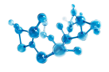 Abstract Blue Molecule Structure Isolated on Transparent Background Scientific Concept Illustration