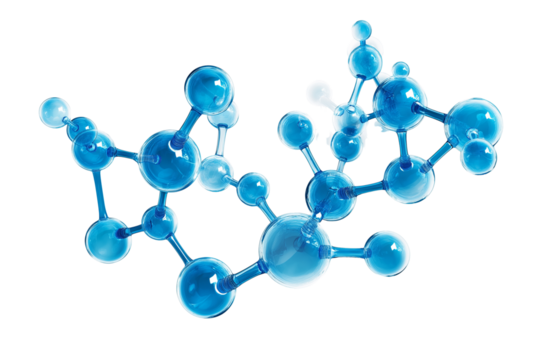 Abstract Blue Molecule Structure Isolated on Transparent Background Scientific Concept Illustration - Powered by Adobe