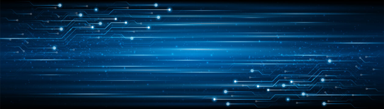 Blue glowing lines with light effect on dark background. High speed internet technology concept or fast wireless data transmission.