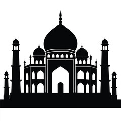 Taj Mahal Agra India Silhouette Vector Illustration, Famous Mausoleum Architecture Landmark Icon