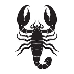 Vector illustration of a scorpion, solid black on a pure white background