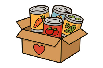 Food donation box with canned goods for community support in a local charity event