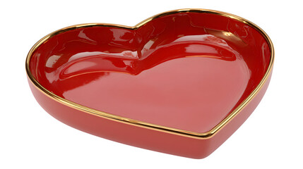 Red heart shaped dish with gold trim isolated on transparent background