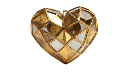 Geometric golden heart isolated on transparent background