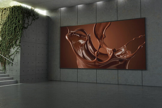 A studio photograph of melted Malik chocolate cascading in a dynamic splash  - 2