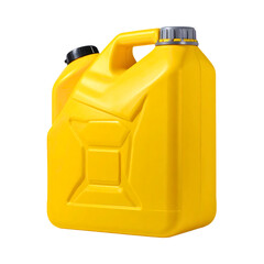 Yellow plastic fuel container with handle isolated on white background