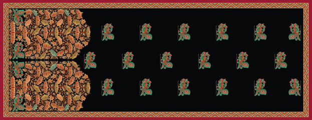 decorative mughal motif   stole black background design 