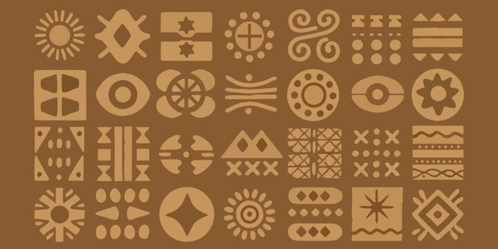 A collection of intricate adinkra symbols arranged in a geometric pattern