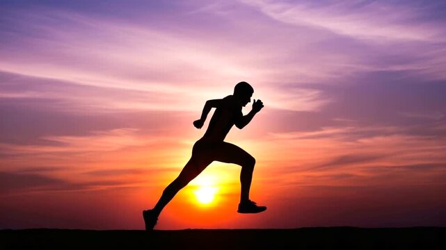 Silhouette of a runner against a sunset backdrop