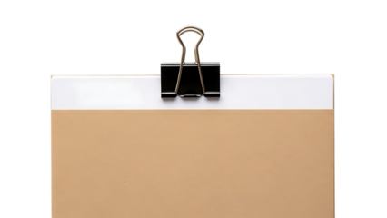 Black binder clip on folder isolated on transparent background