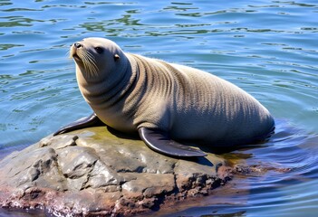 A Grey Seal Lying on a rock in the sea